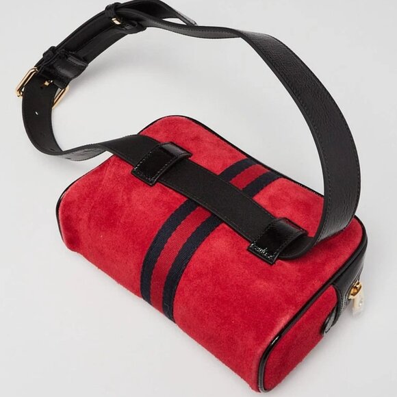 Gucci Red/Black Suede/Patent Leather Vintage Web Ophidia Small Belt Bag - Picture 4 of 12